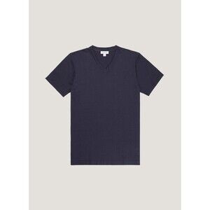 Sunspel England V-Neck T-Shirt Mens Medium Navy Blue Short Sleeve Preppy Stretch
